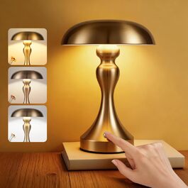 Бездротова настільна лампа з LED-підсвічуванням - торшер на акумуляторі, сенсорне керування, регулювання яскравості, вінтажний дизайн, USB-зарядка, нічник для спальні/вітальні, золото/бронза