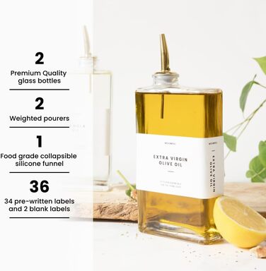 Molimoli Olive Oil Dispenser for Kitchen, Oil and Vinegar Dispenser Set, Glass Olive Oil Dispenser Bottle, Soy Sauce Dispenser, Coffee Syrup Bottles