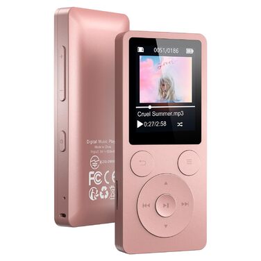 MP3 плеєр 32GB з Bluetooth 5.3 та вбудованим динаміком, FM-радіо, диктофон, HiFi-звук, розширювач пам'яті до 128GB, рожевий