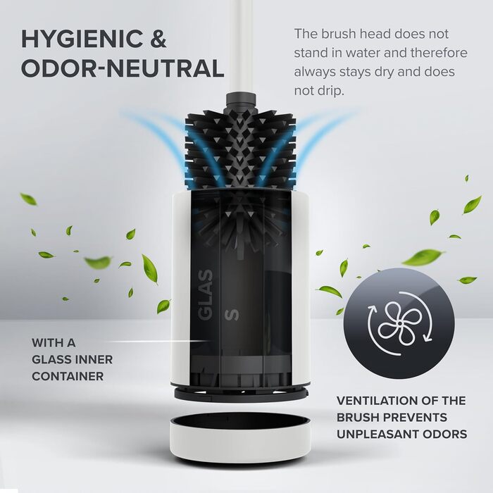 Набір для чищення унітазу з нержавіючої сталі з силіконовою щіткою | Без кріплення до стіни | Змінний насаджувач | З піддоном для крапель