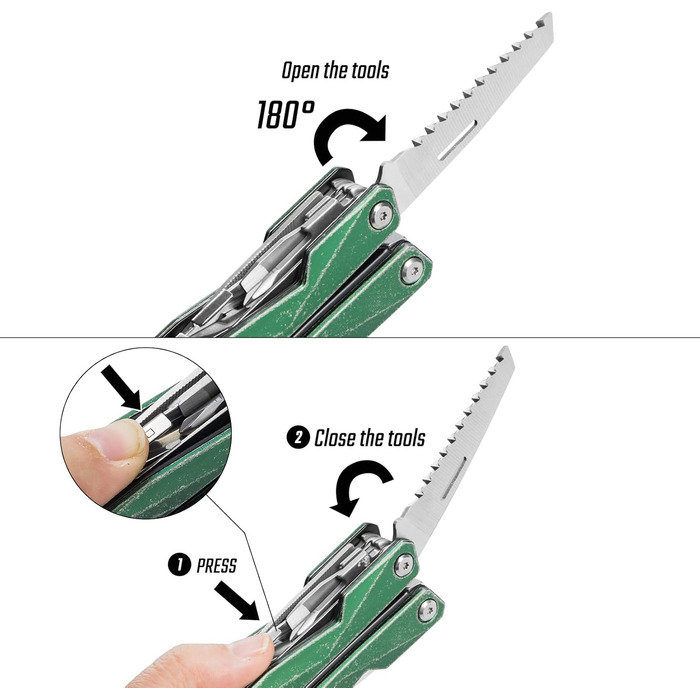 Мультитул Swiss+Tech 16-в-1 з нержавіючої сталі з ножем, пилкою, плоскогубцями, викрутками та ножицями для кемпінгу, відпочинку та ремонту, з чохлом, вінтажний зелений