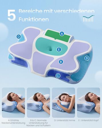 Подушка SONGMICS ергономічна з Memory Foam, регульована висота, для сну на боці, спині та животі, колір: блакитно-білий (TBP051GZ02)