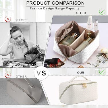 Косметичка для подорожей жіноча з великим відділенням, водонепроникна, з перегородками, органайзер (кремовий персиковий, чорний)