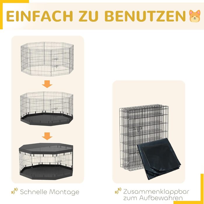 PawHut® Вольєр для цуценят, огорожа для собак, вольєр для тварин, 71x61 см (Чорний, 159 x 76 см)