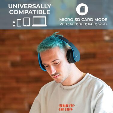 PowerLocus Бездротові навушники Over-Ear з Bluetooth, Hi-Fi стерео, FM радіо, Micro SD/TF, мікрофон, для iPhone/Android/Tablet/Laptop (Чорний/Синій)
