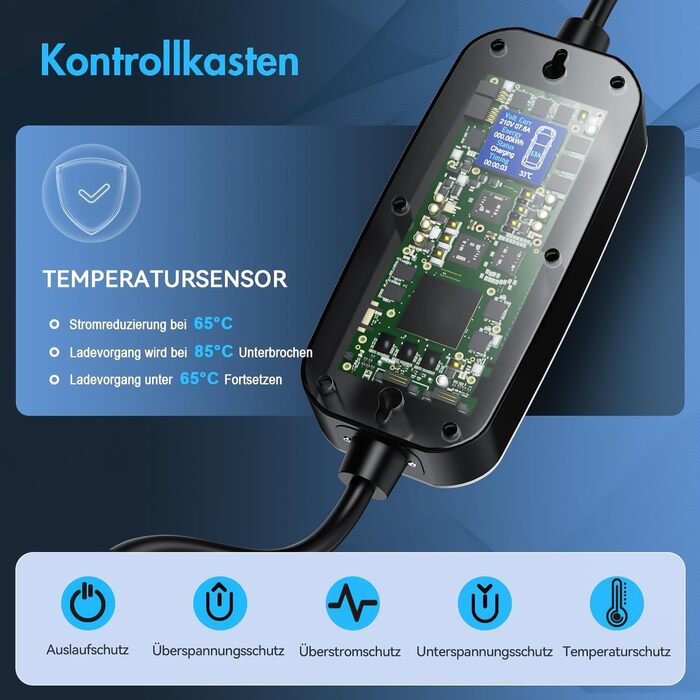 Кабель для зарядки електромобіля Type 2, 3.68kW, 6м, 16A, з цифровим дисплеєм та таймером, для PHEV та EV