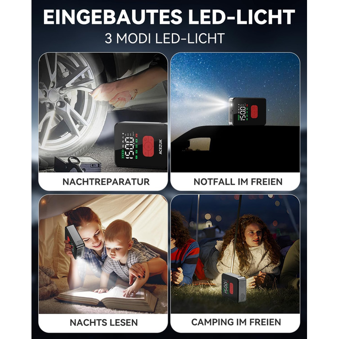 Powerbank Starthilfe 7000A з компресором 150PSI для автомобілів, LED-ліхтарик, 12V