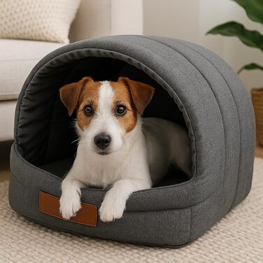 Будинок для собак R2: 48x37x32 см з гравіюванням імені - зручне ліжко для собак та котів (Графіт)