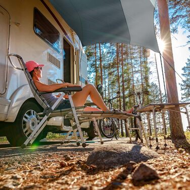 Тент Forceatt Zeltplane 3.7x4.3 м - ультралегкий, водонепроникний, з 6 кріпильними точками, анти-UV для кемпінгу та активного відпочинку (темно-синій & сірий)