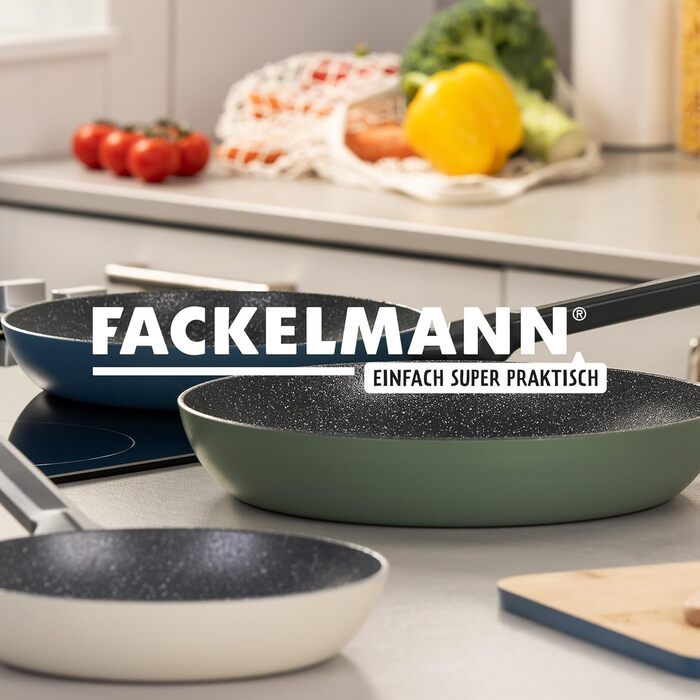 Сковорода Fackelmann Balance 28 см з екологічного алюмінію з антипригарним покриттям Ceramic, без PFAS, для індукційних плит, термостійка ручка, Green Smoke