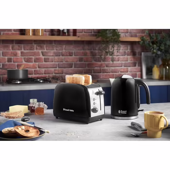 Russell Hobbs Toaster [for 2 slices] Colours Plus Stainless Steel Black (extra wide toast slots, including bagel attachment, 6 browning levels + defrost function, Lift & Look function, 1600W) 26550-56