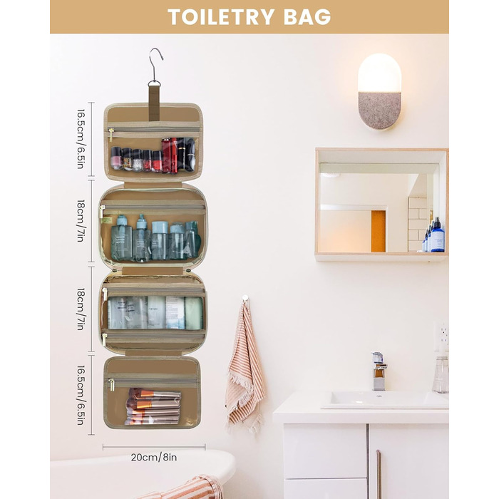 Сумка для косметики OVEVOOK водонепроникна, велика, з гачками, для жінок (Темний хакі, M)