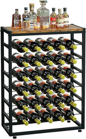 Dripex Wine Rack for 30 Bottles, Bottle Shelf with 6 Tiers, Vintage Metal Wine Stand for Cellar, Bar, and Storage Room, Bottle Holder with Tabletop 59 x 30 x 88 cm, Vintage Brown-Black
