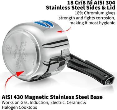 Hawkins Modell B 3 33 Hard Shell Cover L High Stainless Steel Pressure Cooker, small, silver