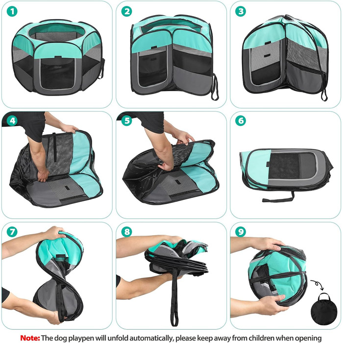 Клітка-забіг для цуценят, вольєр для собак та котів, портативна клітка-забіг для тварин, водовідштовхувальне полотно Oxford, з сумкою для перенесення, для дому, вулиці, кемпінгу (Білий, Зелений, L(110x110x60cm))