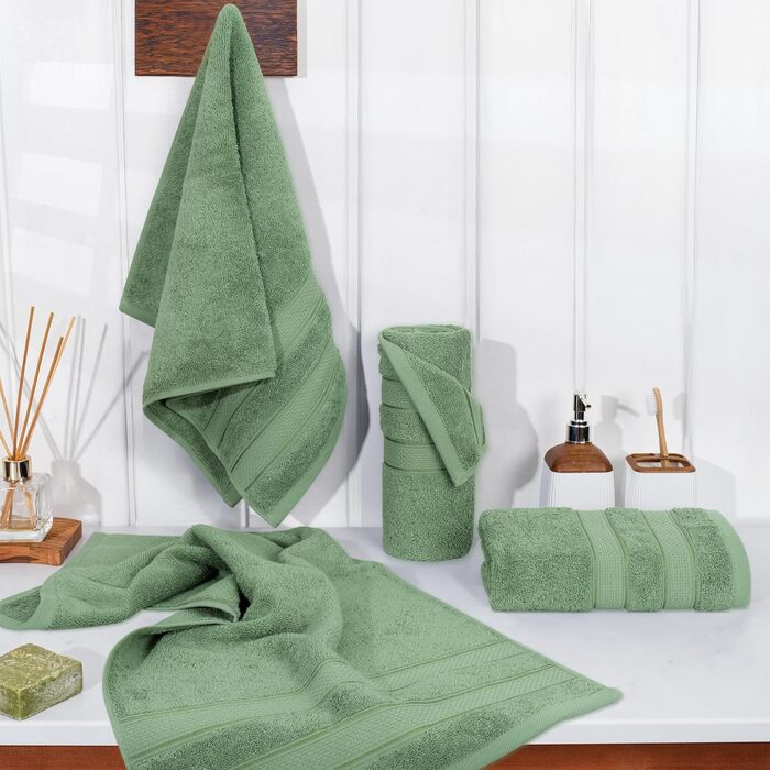 Набір рушників American Soft Linen Premium з турецької бавовни, готельна серія, 6 предметів (4 рушники для рук), шалфейний зелений
