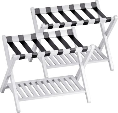 SMIBUY Luggage Rack, 2-Pack, Foldable Bamboo Suitcase Stand with Shelf for Guest Room, Bedroom, Hotel, Heavy-Duty (White)