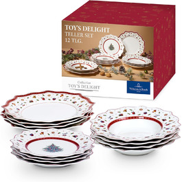 Villeroy & Boch – Toy's Delight Christmas Tableware Set, 12 Pieces, Christmas Plate Set Toys, Christmas Dinnerware, Christmas Tableware Set for 4 People, Dinner Plates, Soup Plates, Breakfast Plates, Porcelain