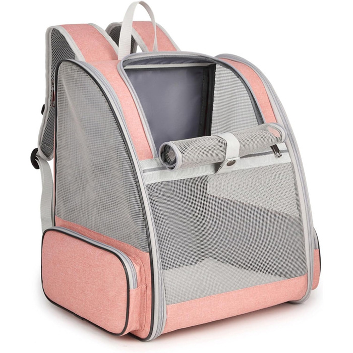 Рюкзак для кота/маленької собаки, переноска для тварин, рожевий, до 8 кг, дихаючий, складний, з вікном та страхувальним ремінцем