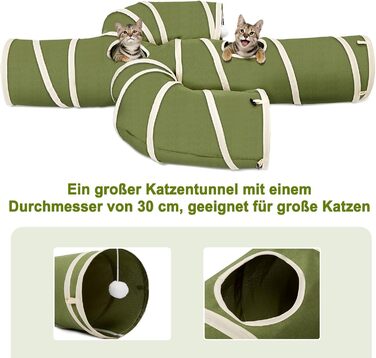 Cat Tunnel Toy, Collapsible Cat Tunnel for Indoor Cats, Interactive Peek-a-Boo Hole, Pet Tunnel with Cat Wand Toy (Cactus Shape, XXL (30cm*150cm))
