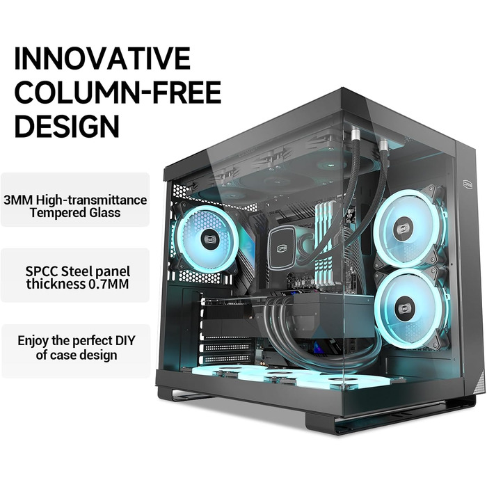 Корпус ПК Tower ATX C3T500 ARGB від PCCOOLER: 6 вентиляторів ARGB, підтримка RTX 40, подвійне скляне бокове вікно, чорний колір