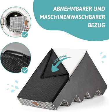 COZY KISS Dog Stairs for Small Dogs, Wide Steps Pet Stairs for Bed Couch Car, 60cm High High-Density Foam Cat Stairs with Removable Cover (7x0x60cm, ) (Black & White, 5, 75x50x60cm)