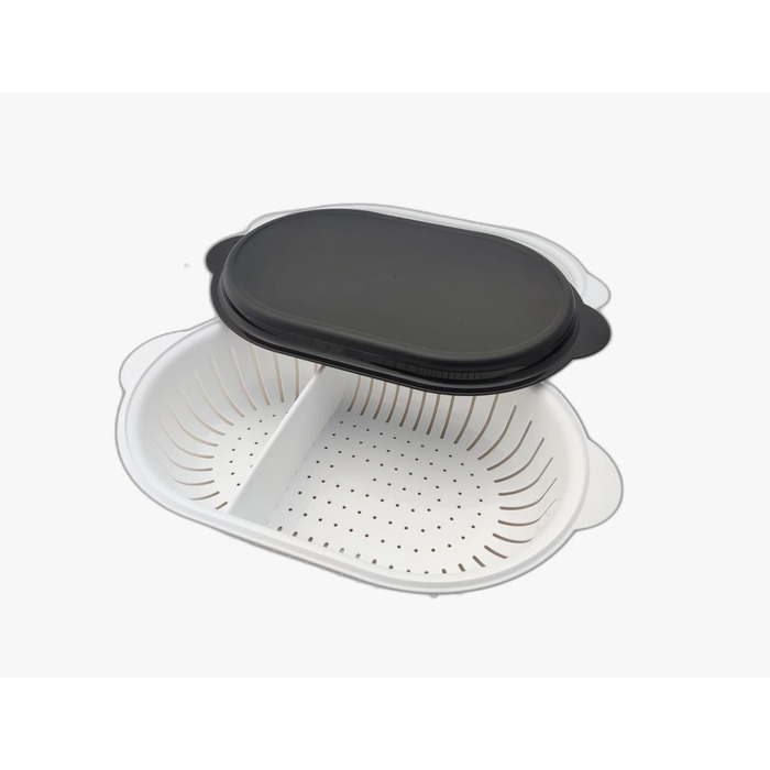 Tupperware Super Servierstar 2,5 л з термоситом, кухонний термоконтейнер з друшляком, чорний/білий, для зберігання та подачі їжі, підтримує тепло, кухонний посуд