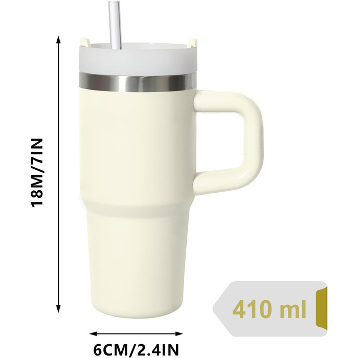 Термокружка ZAKVOP 410мл з трубочкою, кришкою та ручкою | Термоізольована кружка для кави та напоїв на виніс