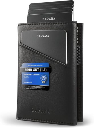 Чоловічий шкіряний гаманець DAPARA з відділенням для монет та RFID-захистом | Slim Wallet для чоловіків | Портмоне на 12 карт | Чорний міні-гаманець з відділенням для монет