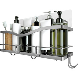 Дзеркальна поличка для душу KINCMAX без свердління з нержавіючої сталі (нержавіюча, з гачками, для ванної кімнати)