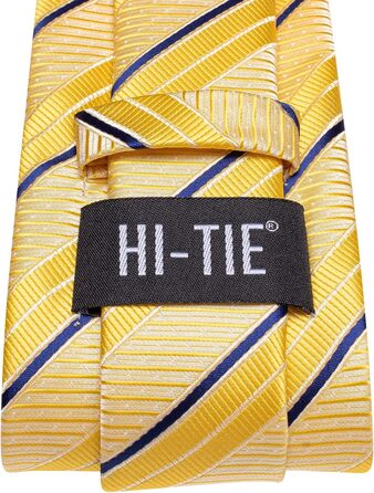 Чоловічий набір краваток Hi-Tie: шовкові краватки, хустинка, запонки та зажим для краватки (рожевий, блакитний, чорний, жовтий)