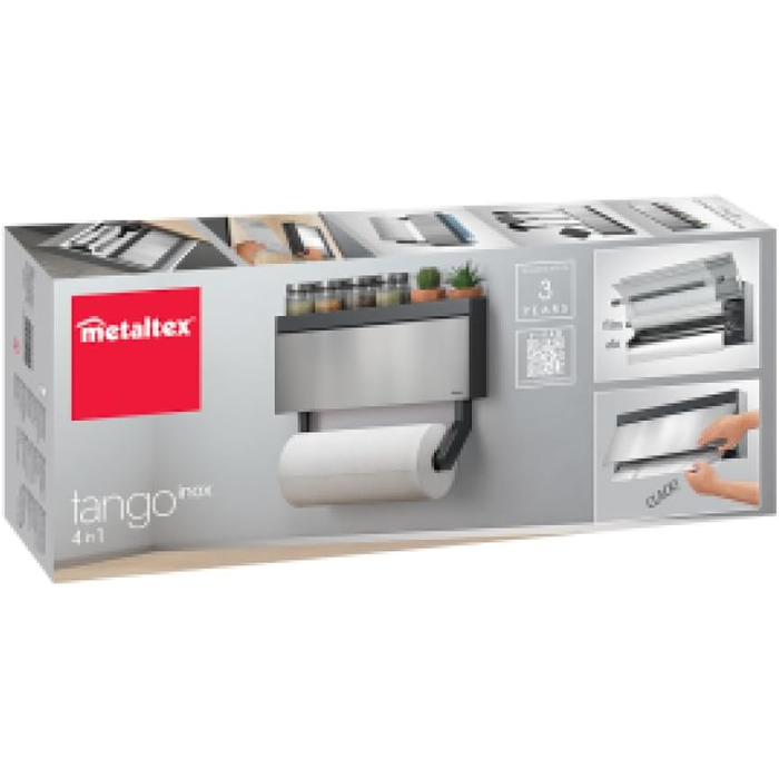 Metaltex Tango INOX Kitchen Roll Dispenser for 3 Rolls with Stainless Steel Front, Silver