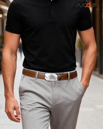 Чоловічий шкіряний ремінь SUOSDEY на автоматичній застібці, 35 мм, без отворів, регульований, для джинсів та бізнес-кежуал, 87-105 см (A-brown)