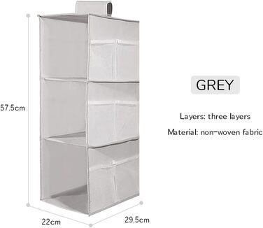 Настінна полиця-органайзер для шафи, 4 відділення, сітчасті кишені, сірий колір, 30x22.5x80 см