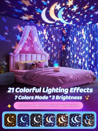 Star Projector for Kids with 15 Films, Music Box for Baby Girls with 10 Songs, 7-Color Night Light for Children, Star Projector Baby Gift for Girls, Kids Room Decoration