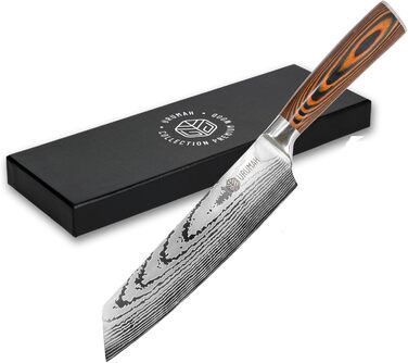 Японський ніж Kiritsuke від URUMAH: професійний ніж шеф-кухаря з високоякісної сталі 7CR17MoV з дерев'яною ручкою. У подарунковій коробці з захистом леза.