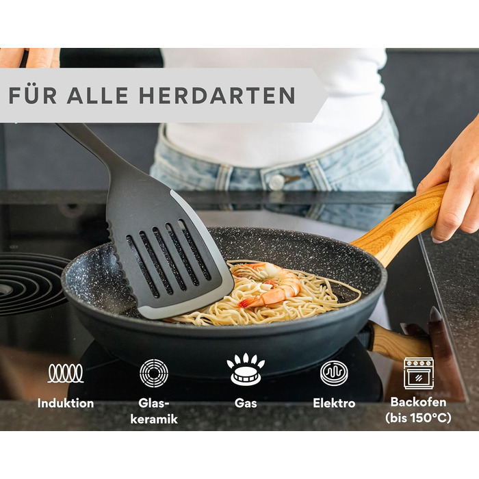 Набір сковорідок DIVORY 3 шт. (20, 24, 28 см) з антипригарним покриттям для всіх плит, включаючи індукційні. Безпечні ручки, придатні для миття в посудомийній машині.