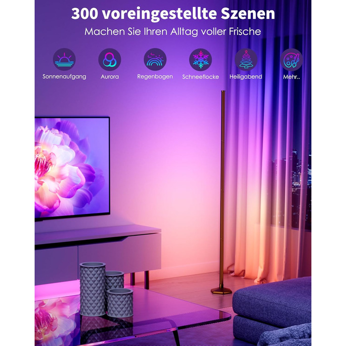 RGB LED Stehлампа WISIMMALL 2 шт. з дистанційним керуванням та APP, 170 см, 16 млн кольорів, 300 режимів, музичний синхронізація для вітальні, спальні, ігрової кімнати