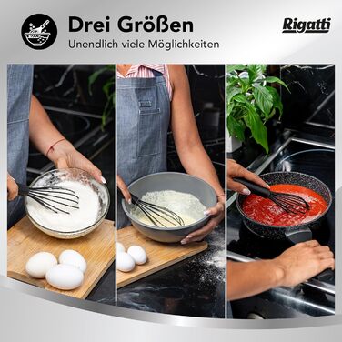 Набір міксерів Rigatti® з нержавіючої сталі та силікону (3 шт.) - чорний, термостійкий, без BPA, для тефлону, ергономічні, 28/26/23 см