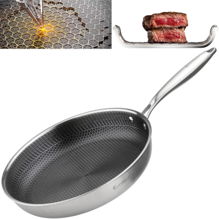 Сковорода EliteHoff Premium 28 см, антипригарна з вафельною структурою, універсальна для всіх плит, індукційна, без PFOA, для духовки та посудомийної машини, срібна (E-7550)