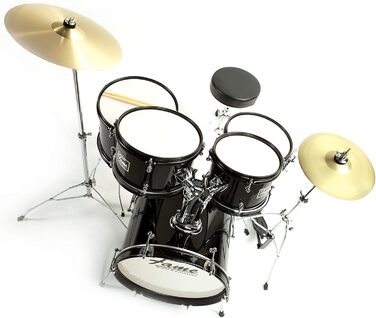 Fame 5-Piece Drum Set Black - Комплект барабанів з аксесуарами, включаючи бас-барабан, томи, малий барабан, стійки та табурет