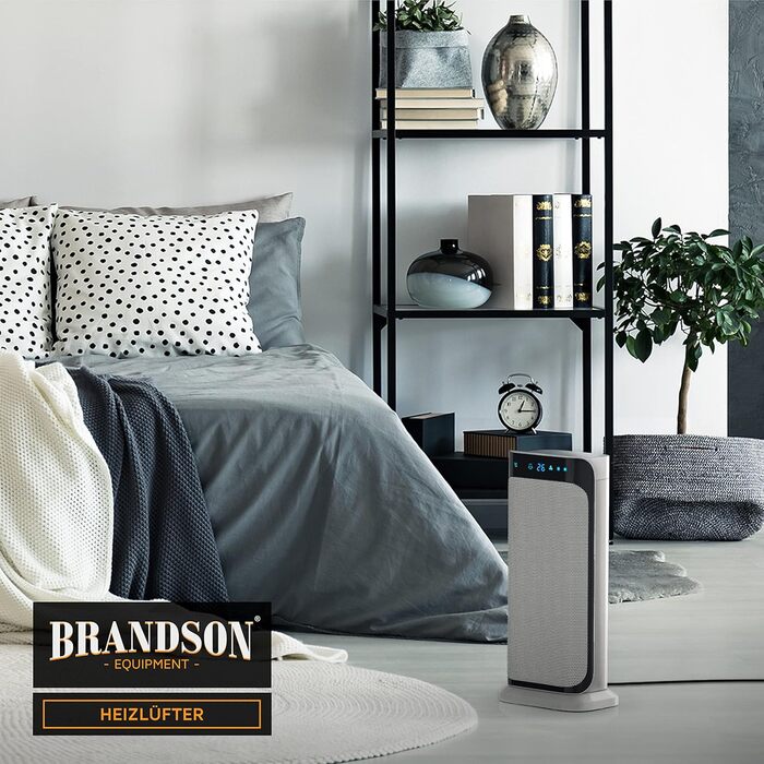 Електричний обігрівач Brandson з пультом керування, керамічний, для ванної кімнати, енергозберігаючий, тихий, з осциляцією, 2 режими нагріву, таймер, сертифікат GS