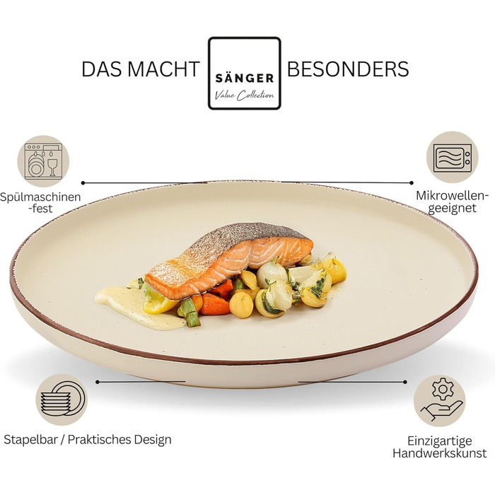 Набір посуду SÄNGER Kombiservice 30 предметів (6 осіб) з кераміки: 6 тарілок для їжі, 6 тарілок для десерту, 6 мисок, 6 тарілок для пасти, 6 чашок до кави. Сучасний набір посуду VALUE COLLECTION (Bombay Beach)