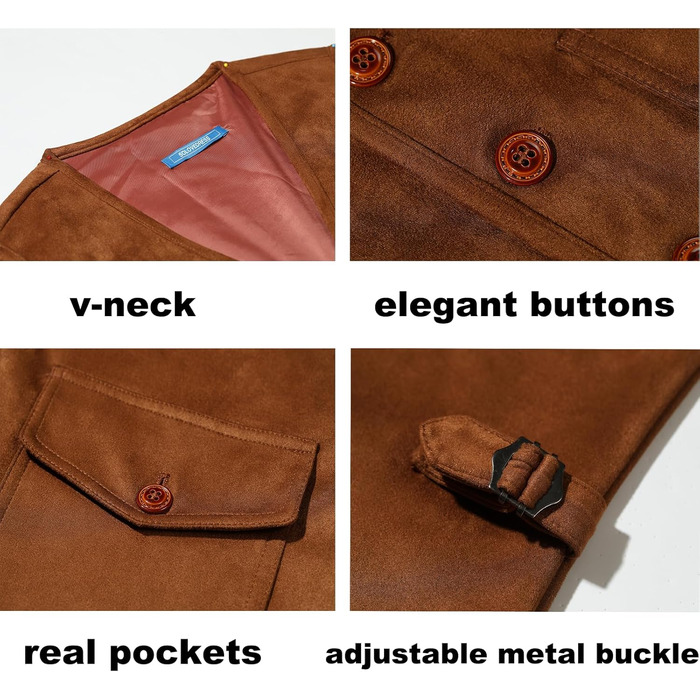 Костюм жилетки Solovedress для чоловіків з екошкіри, стилі вестерн, чорний, Regular Fit