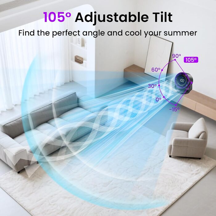 Настільний вентилятор Leise: тихий, перезаряджається через USB, ефективне охолодження, 100 швидкостей, компактний, портативний, кут нахилу 105°, LED дисплей, для офісу та подорожей