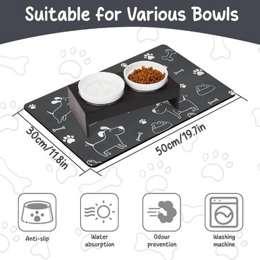 Килимок під миску для собак та котів, силіконовий, 30x50 см, водонепроникний, сірий