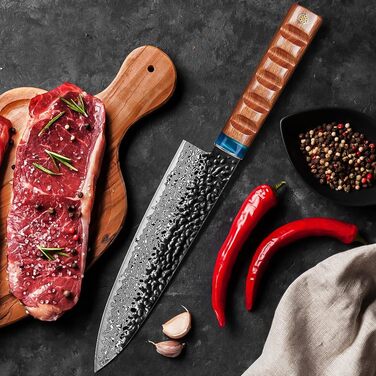 Японський ніж Kyushublade Nariki Messer 18,5 см: професійний кухонний ніж з 67 шарів дамасткової сталі, для дому та ресторану