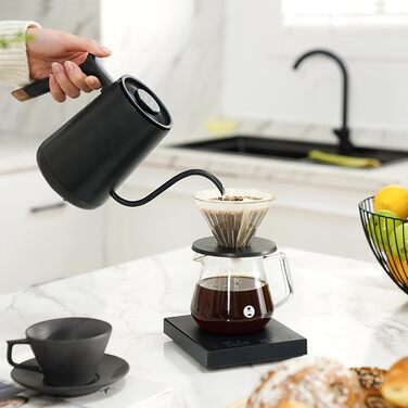Електричний чайник з гусиною шийкою TIMEMORE Fish Smart 600 мл, чорний, регулювання температури, для кави та чаю, швидкий нагрів
