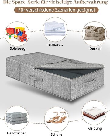 Коробки для зберігання під ліжко MePure, сірі, 2 шт. – 50л, з кришкою та блискавкою, для одягу, ковдр, постільної білизни, подушок, 76×38×17 см