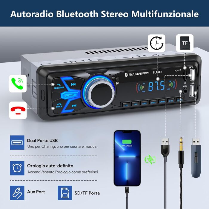 Автомагнітола Bluetooth 1 DIN MP3-плеєр для авто